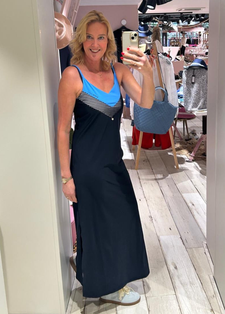 Zip73 jurk spaghetti Dress Navy/Sky Blue