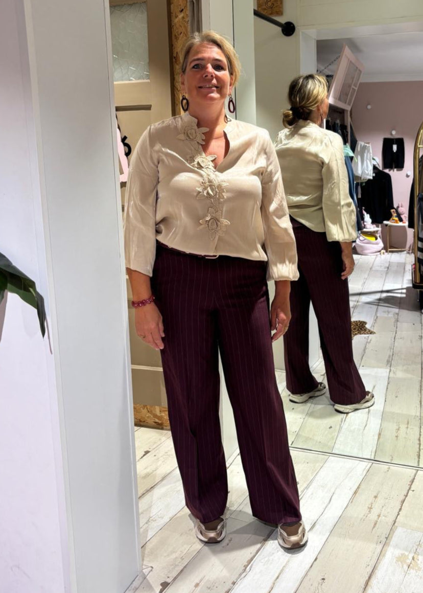 Corel Amsterdam Carmelia Pants krijtstreep 59-BURGUNDY