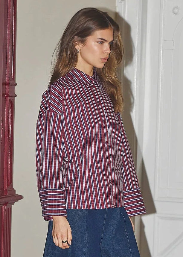 Co'Couture ReneeCC Check Cuff Shirt - Berry Red
