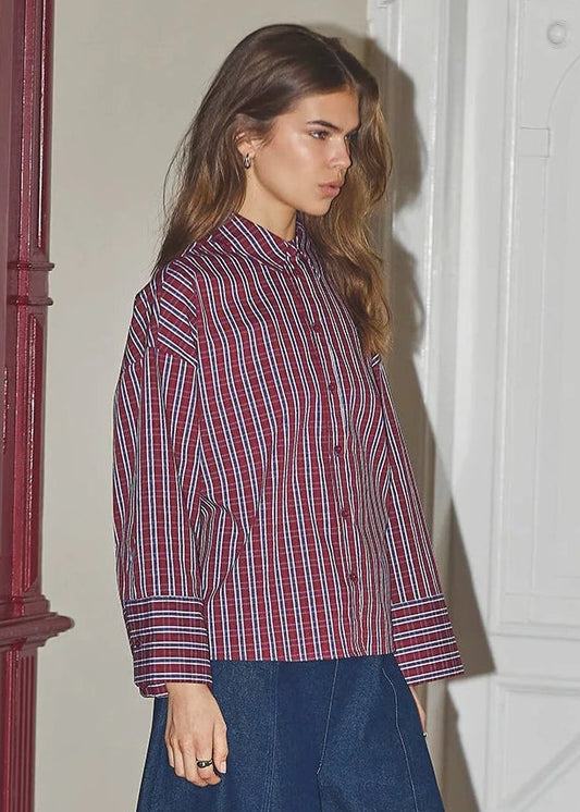 Co'Couture ReneeCC Check Cuff Shirt - Berry Red