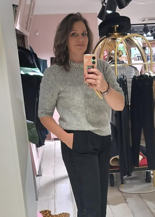 Emotions pullover strass grijs en bruin