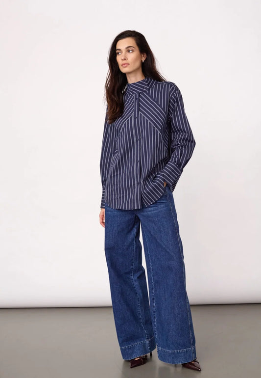 Co'couture Somocc Stripe Funnel Neck Shirt Navy