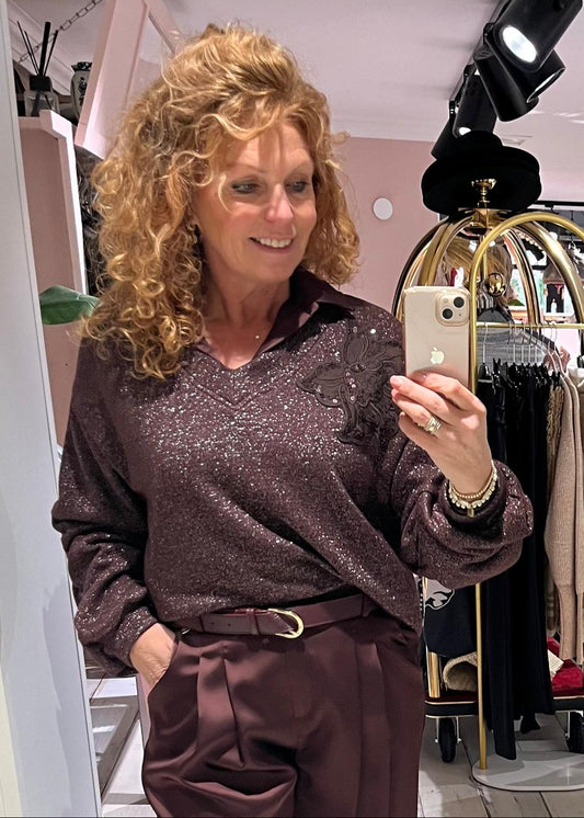 Turquoise pullover glitter burgundy