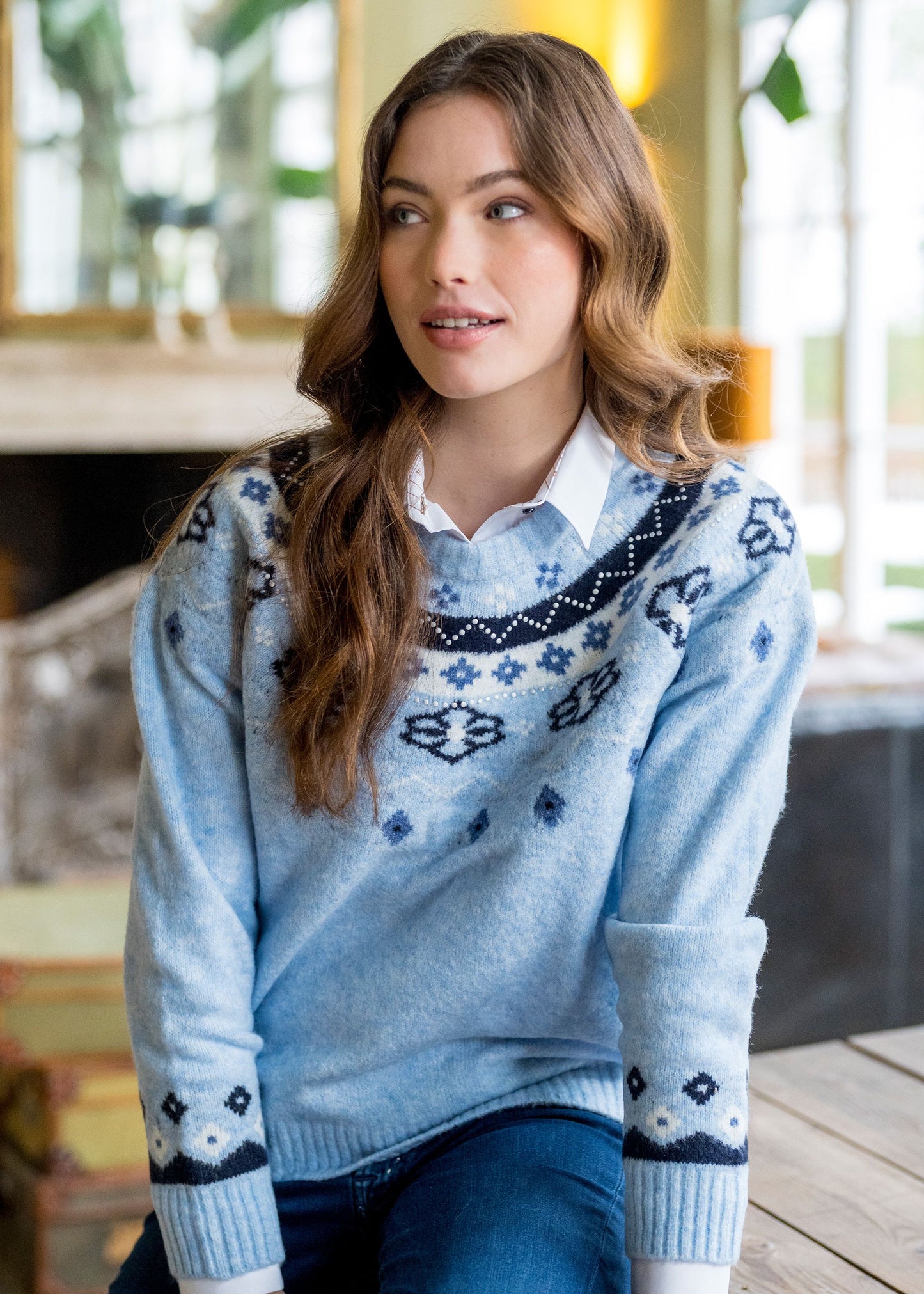 HV Society Pullover HVSNora light blue, kit en Burgundy