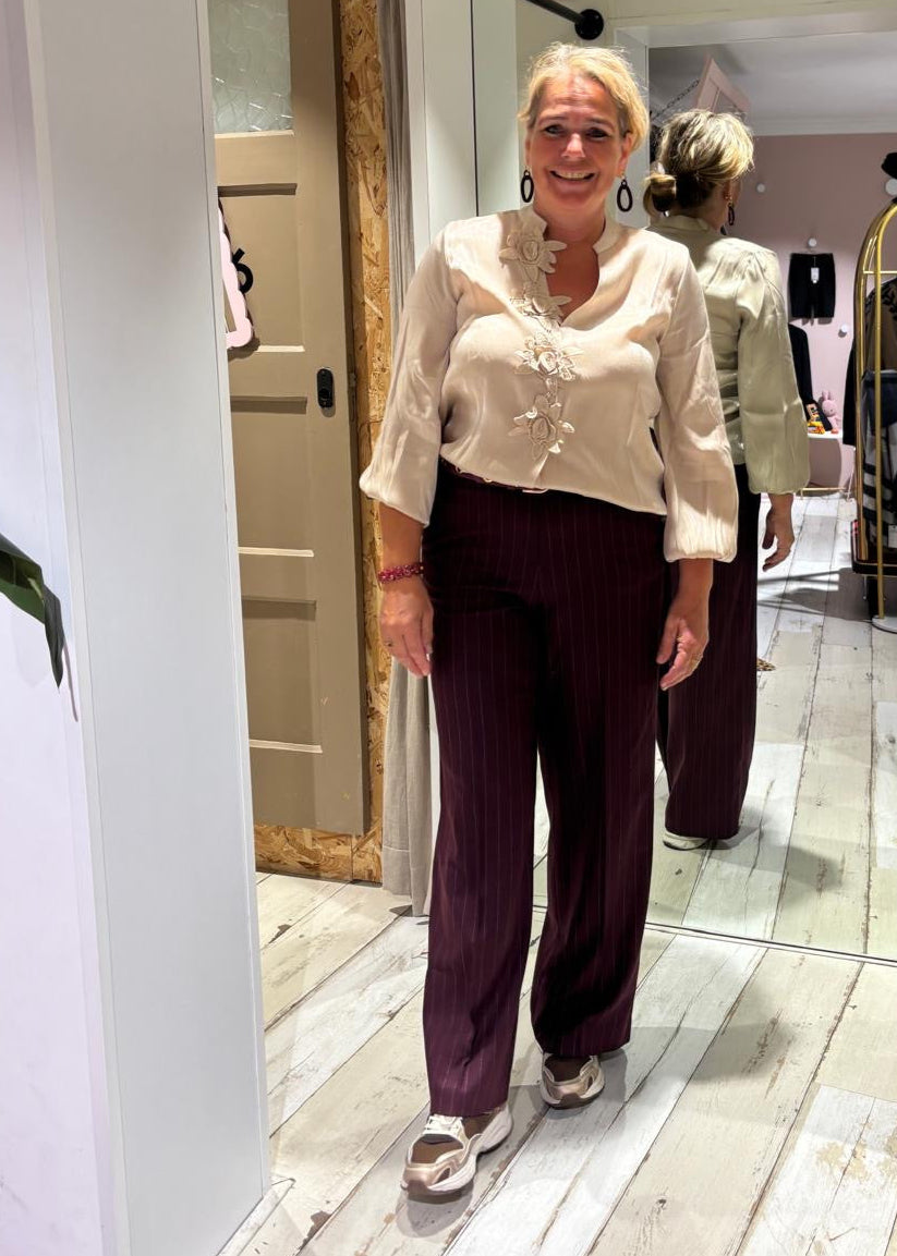 Corel Amsterdam Carmelia Pants krijtstreep 59-BURGUNDY