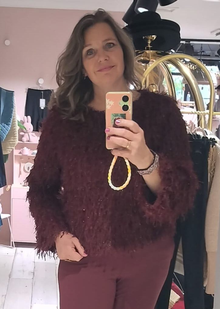 Turquoise pullover bordeaux glitter