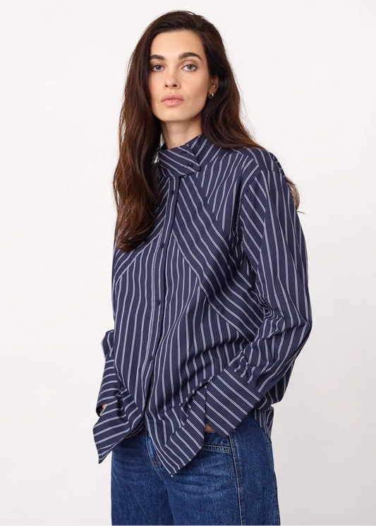 Co'couture Somocc Stripe Funnel Neck Shirt Navy