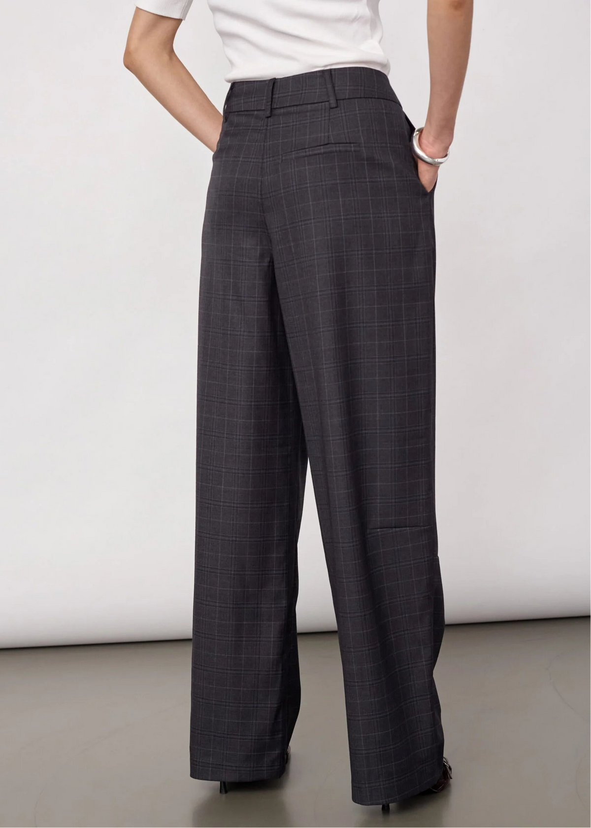 Co'couture Eloracc Check Barrel Pant Dark Grey L34