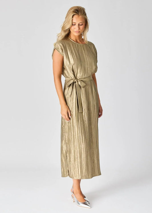 Lalotti Lange jurk in frippé stof - Pistache