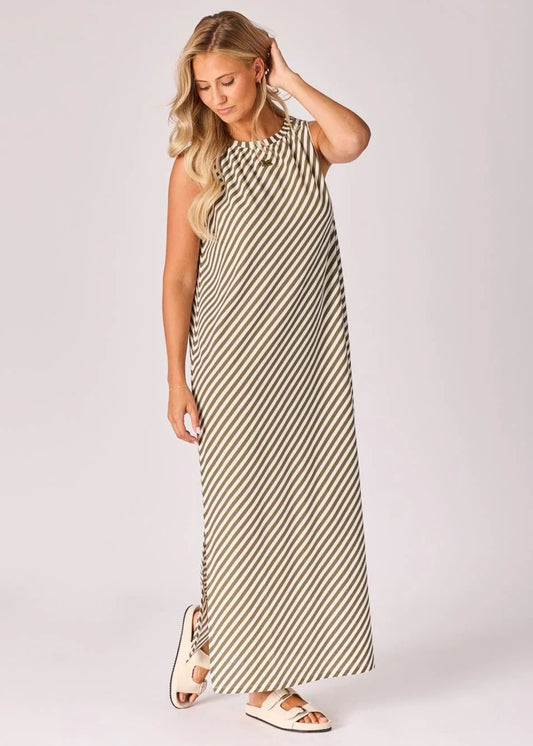 Lalotti Lange jurk met streepjesmotief - Green stripe