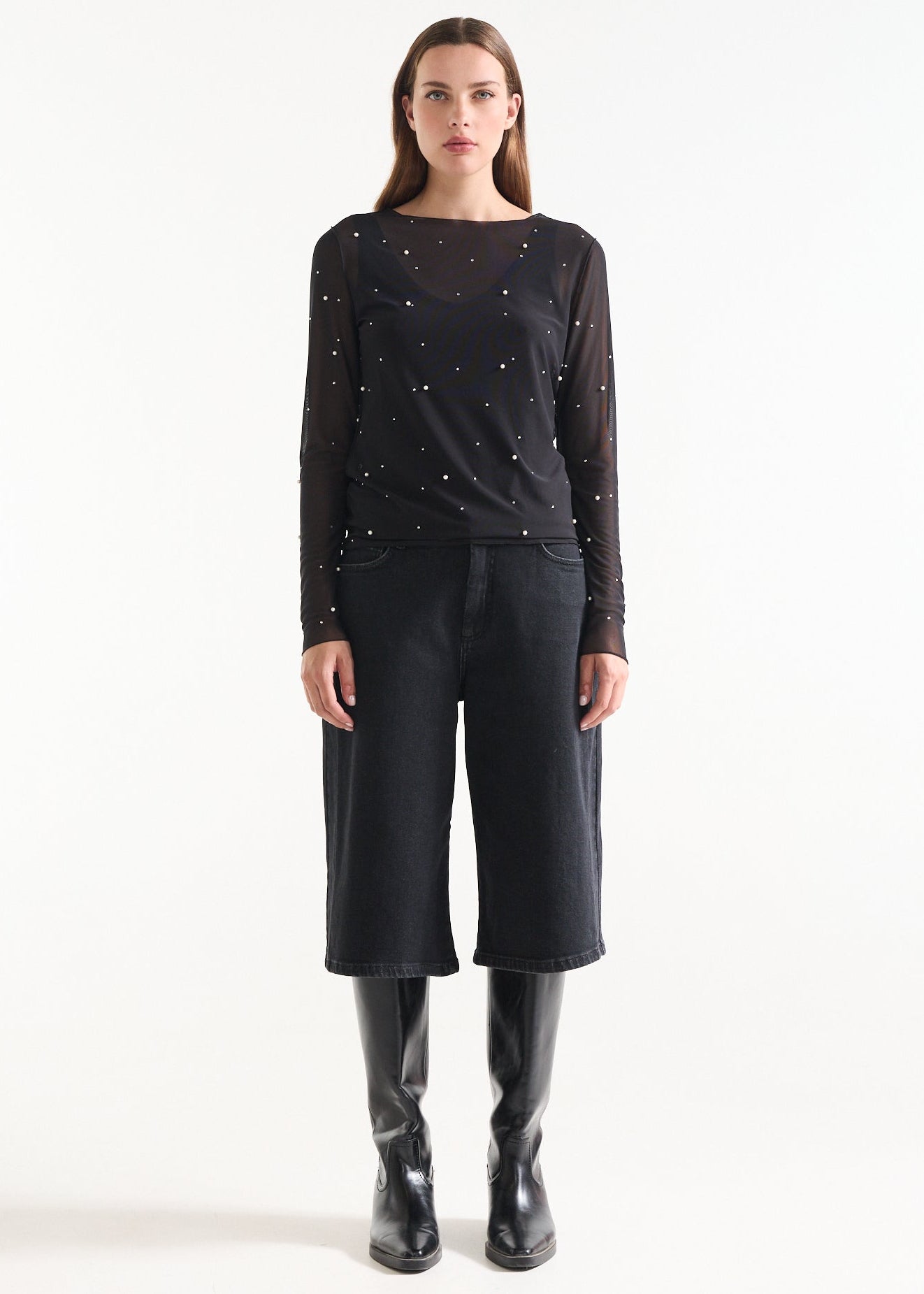 Jansen Amsterdam ANNABEL TOP mesh allover pearls and rhinestones
