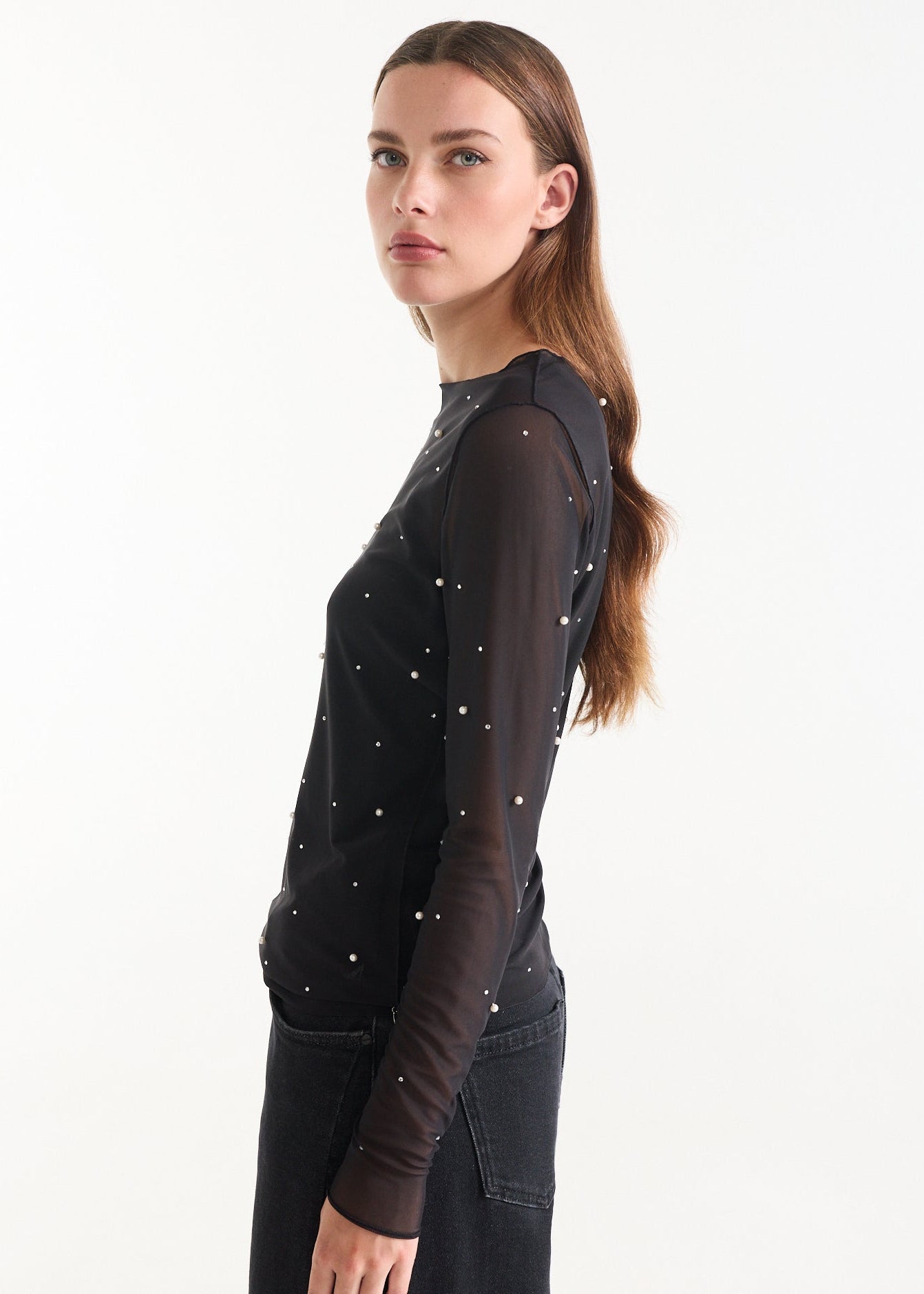 Jansen Amsterdam ANNABEL TOP mesh allover pearls and rhinestones