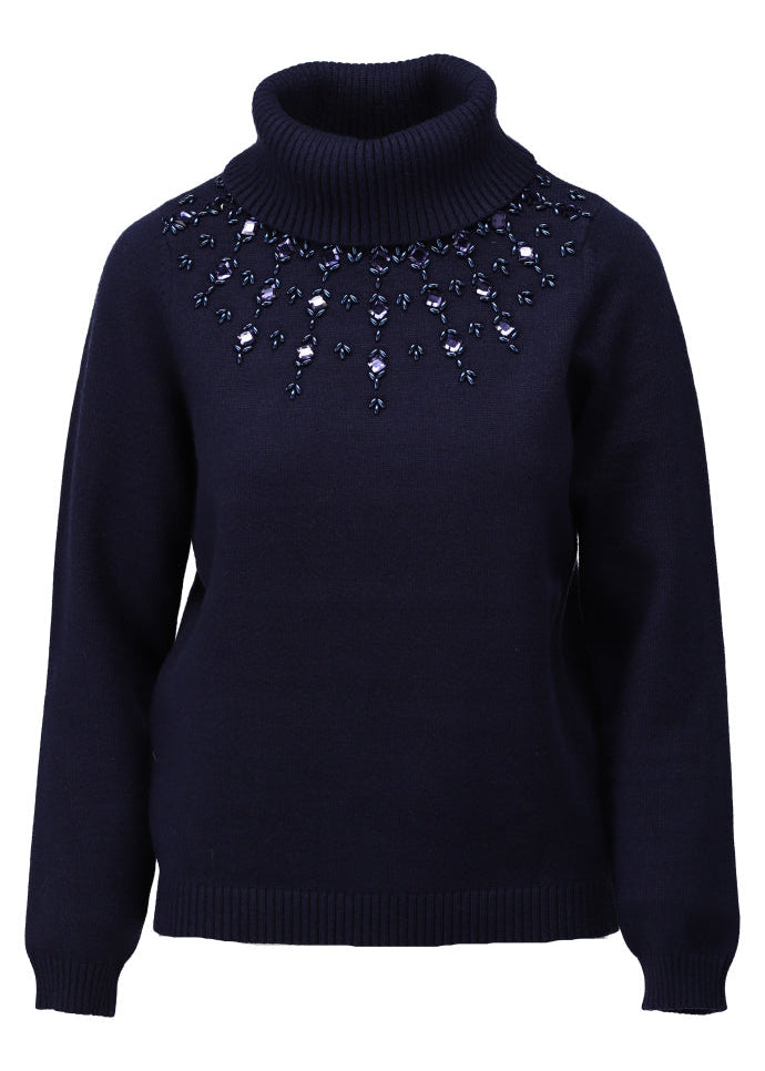 K-Design Pull rolkraag met kralen B812 kleur Navy