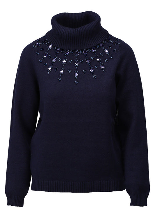 K-Design Pull rolkraag met kralen B812 kleur Navy