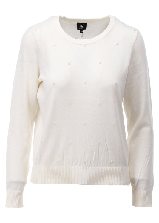 K-Design pullover met parel &nbsp;B824 ecru, burgundy en grey melange