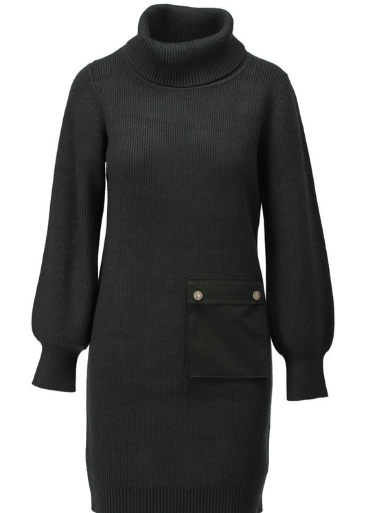 K-Design jurk met rolkraag en zakje climbing ivy B843&nbsp;
