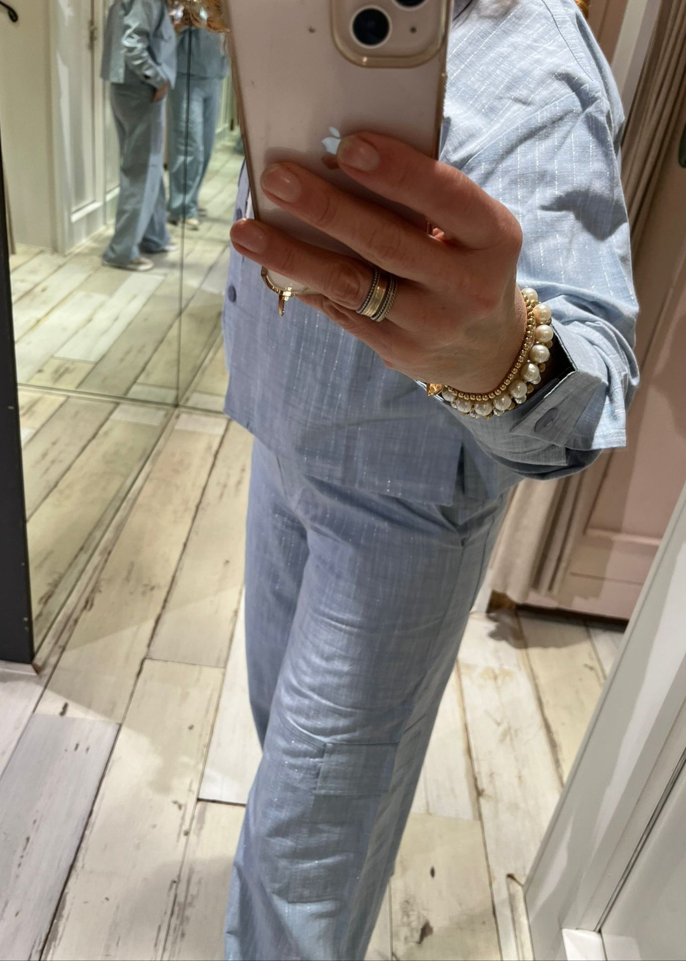 Est'Seven Light denim silver stripe blouse