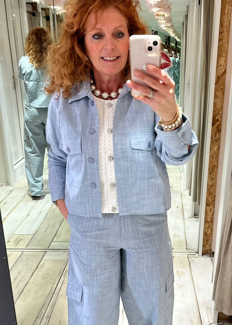 Est'Seven Light denim silver stripe blouse