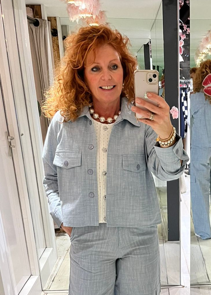Est'Seven Light denim silver stripe blouse