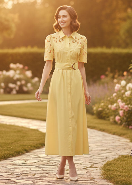 K-Design Maxi jurk met design en borduursel Lemon Meringue C734L