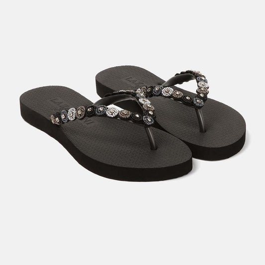Lazamani beach slippers round beads + rhinestones
