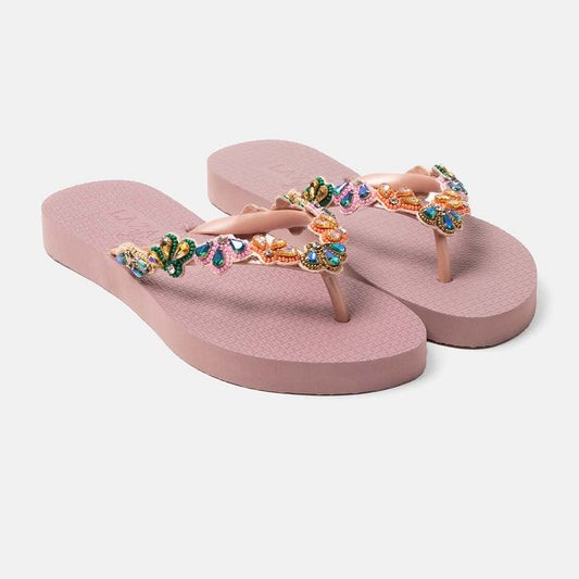 Lazamani beach slippers rhinestones half flowers