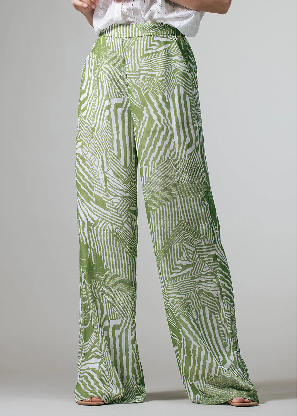 Label Dot palazzo broek Rano | Groen / Wit