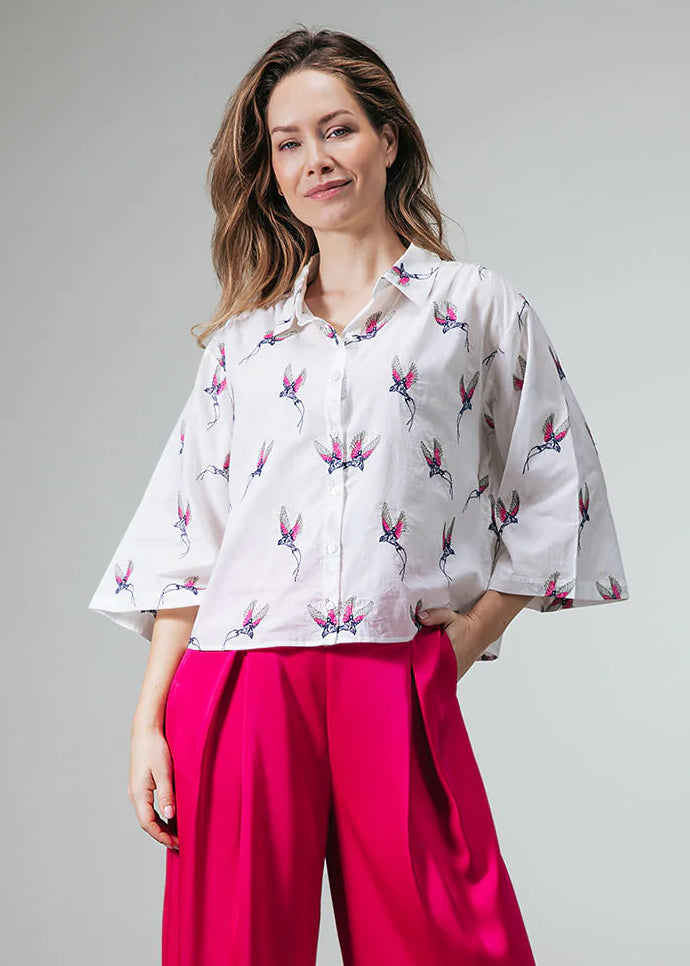 Label Dot Anita birds embro | Wit multi