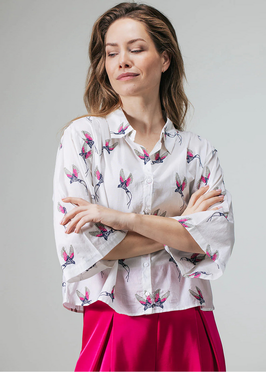 Label Dot Anita birds embro | Wit multi