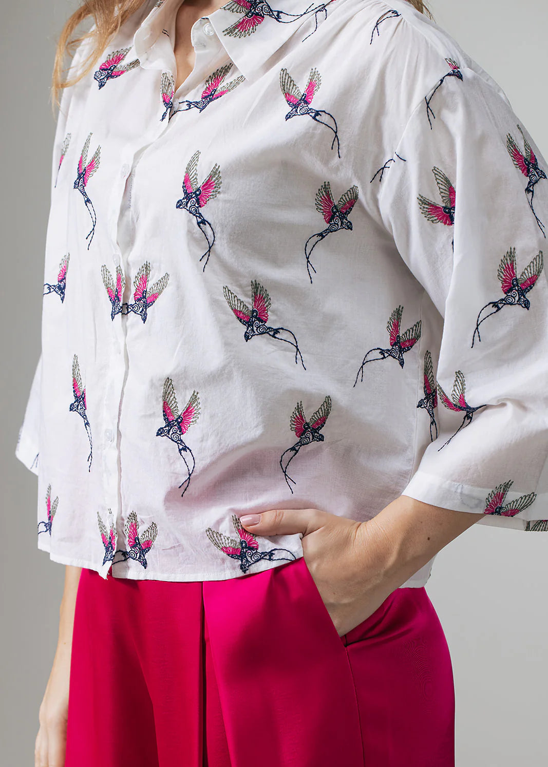 Label Dot Anita birds embro | Wit multi