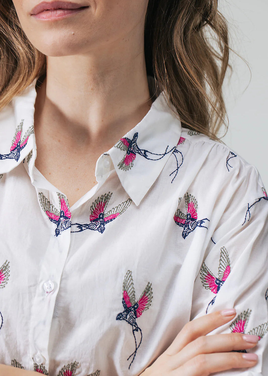 Label Dot Anita birds embro | Wit multi