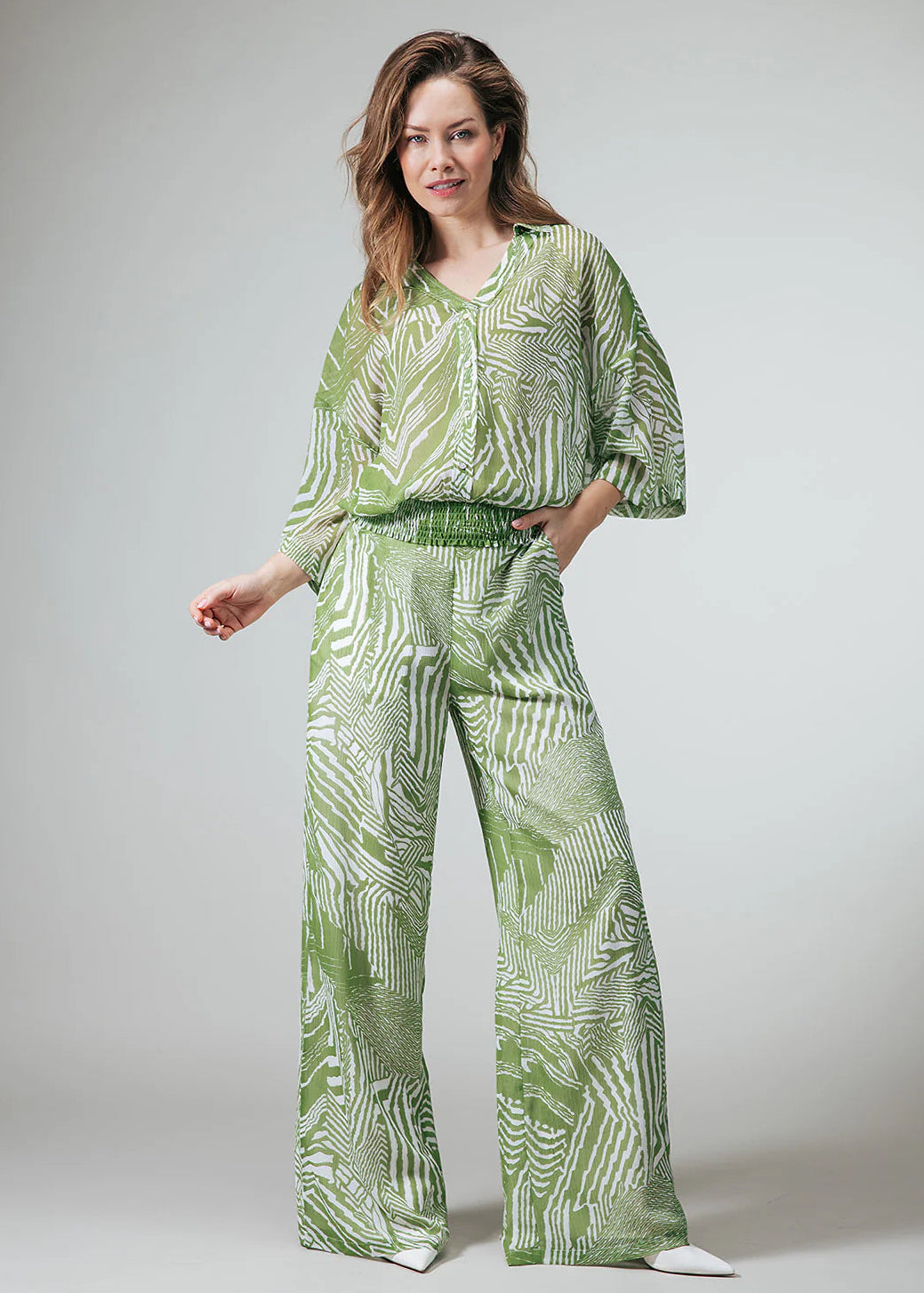 Label Dot blouse Alexia | Groen / Wit