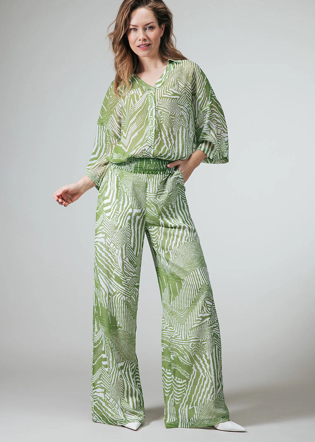 Label Dot palazzo broek Rano | Groen / Wit