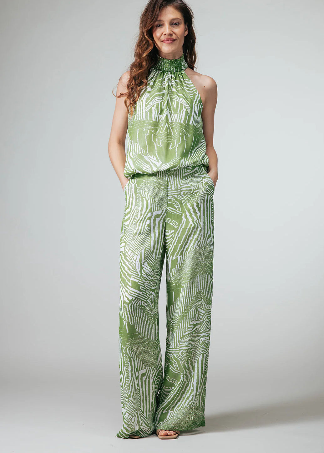 Label Dot palazzo broek Rano | Groen / Wit