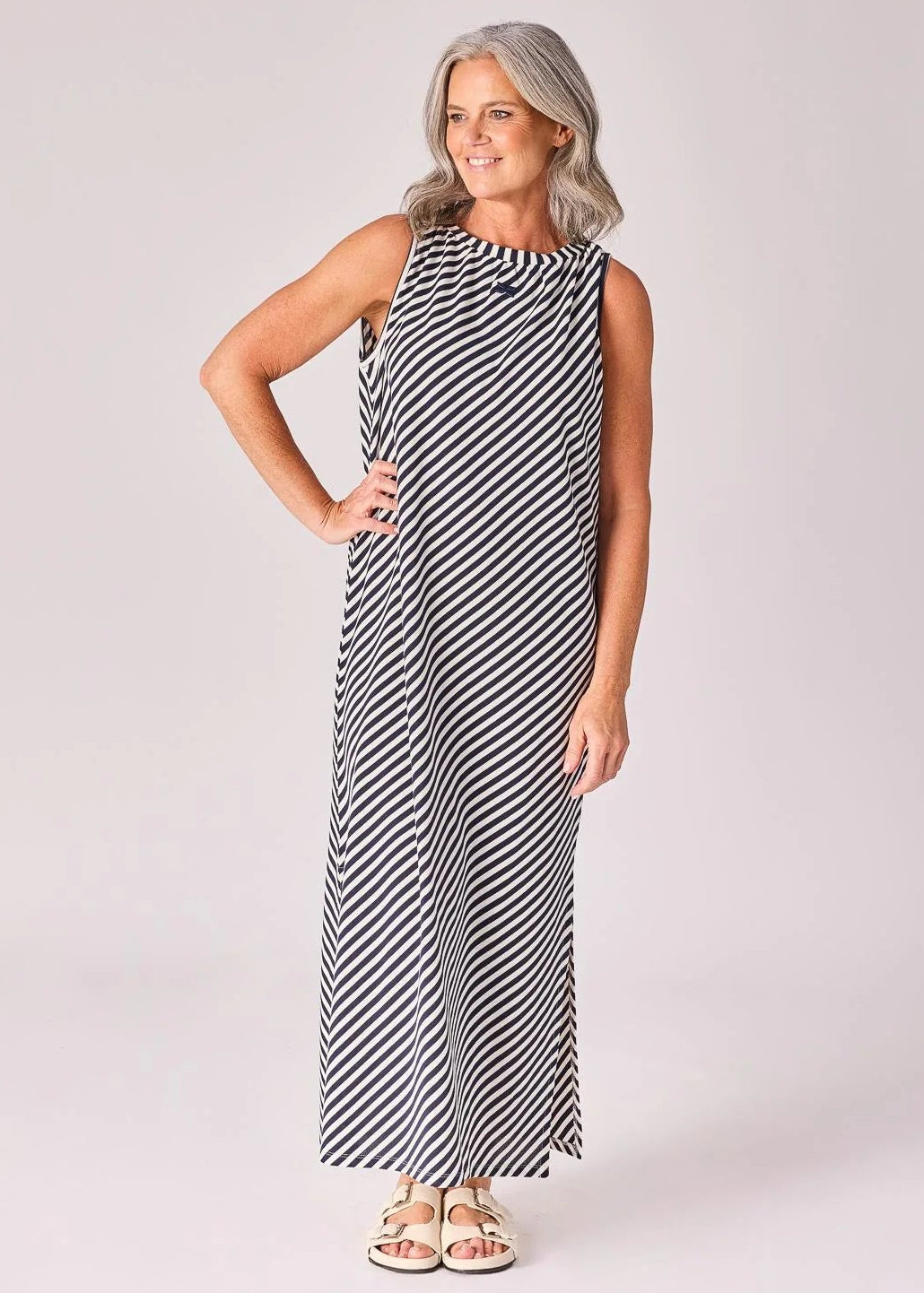 Lalotti Lange jurk met streepjesmotief - Navy stripe