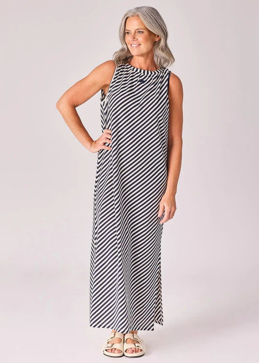Lalotti Lange jurk met streepjesmotief - Navy stripe