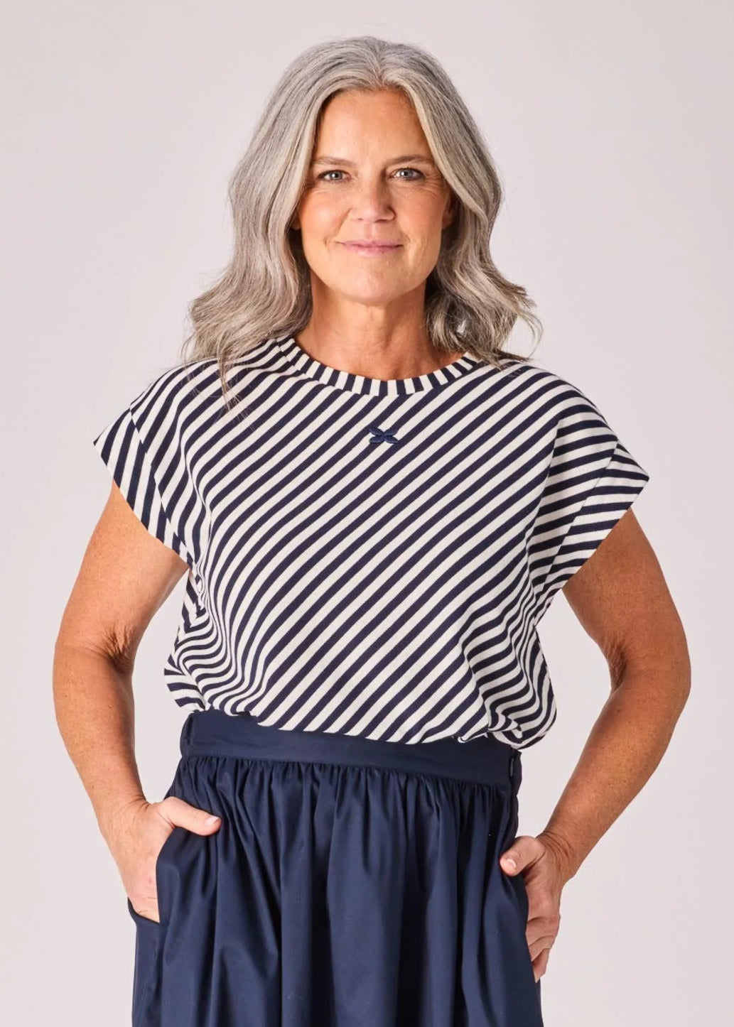 Lalotti T-shirt met streepjesmotief - Navy stripe