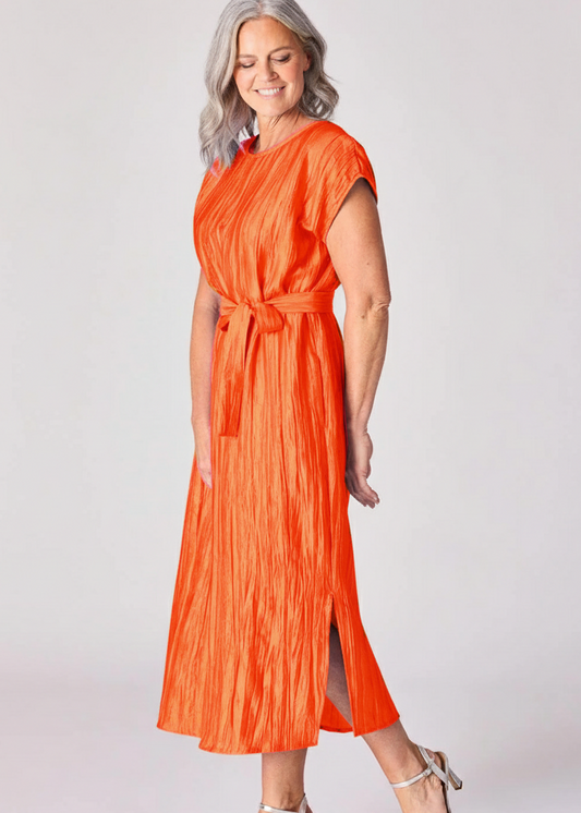 Lalotti Lange jurk in frippé stof - Burnt orange