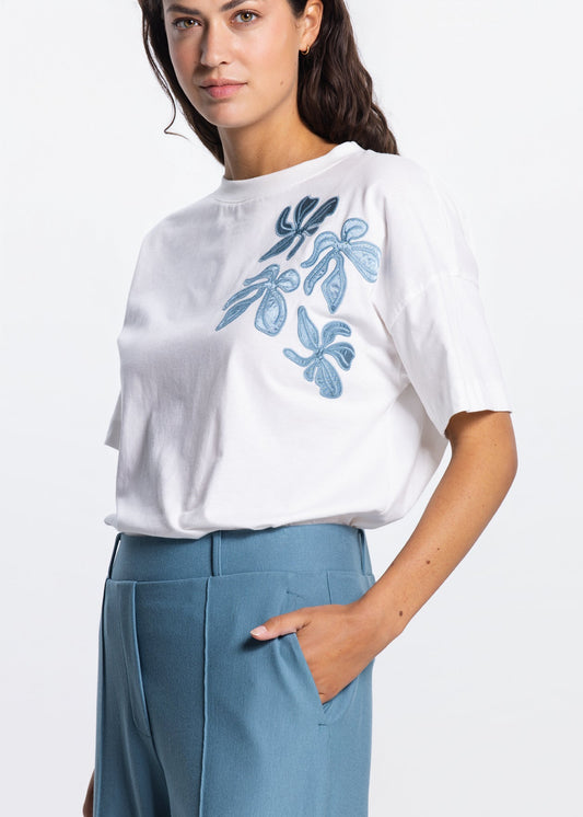 Jansen AmsterdamILEY SHIRT CO 184 short sleeve wide fit satin embroidery flower RILEY SS26