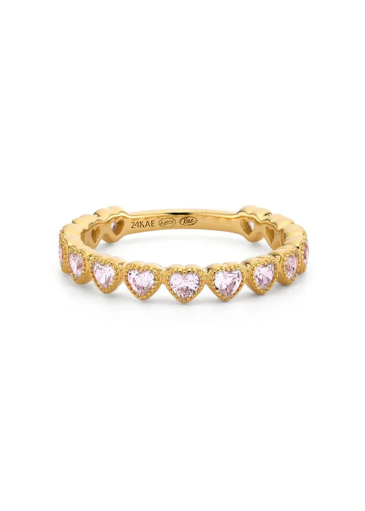 Ring with pink heart shaped stones