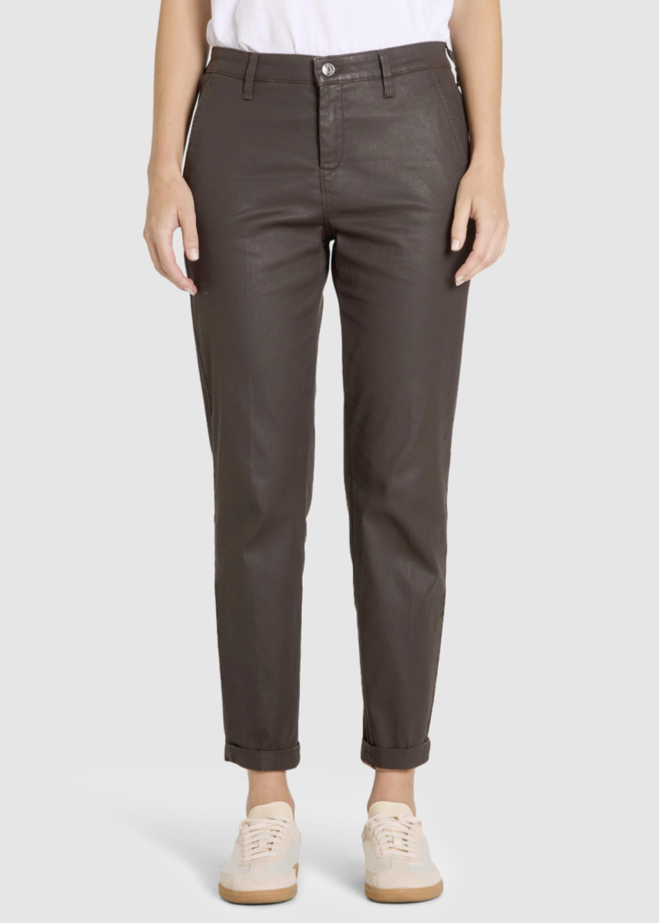 Mac Jeans Chino Turn Up Smalle cotton-lyocell-chino in leerlook truffle brown