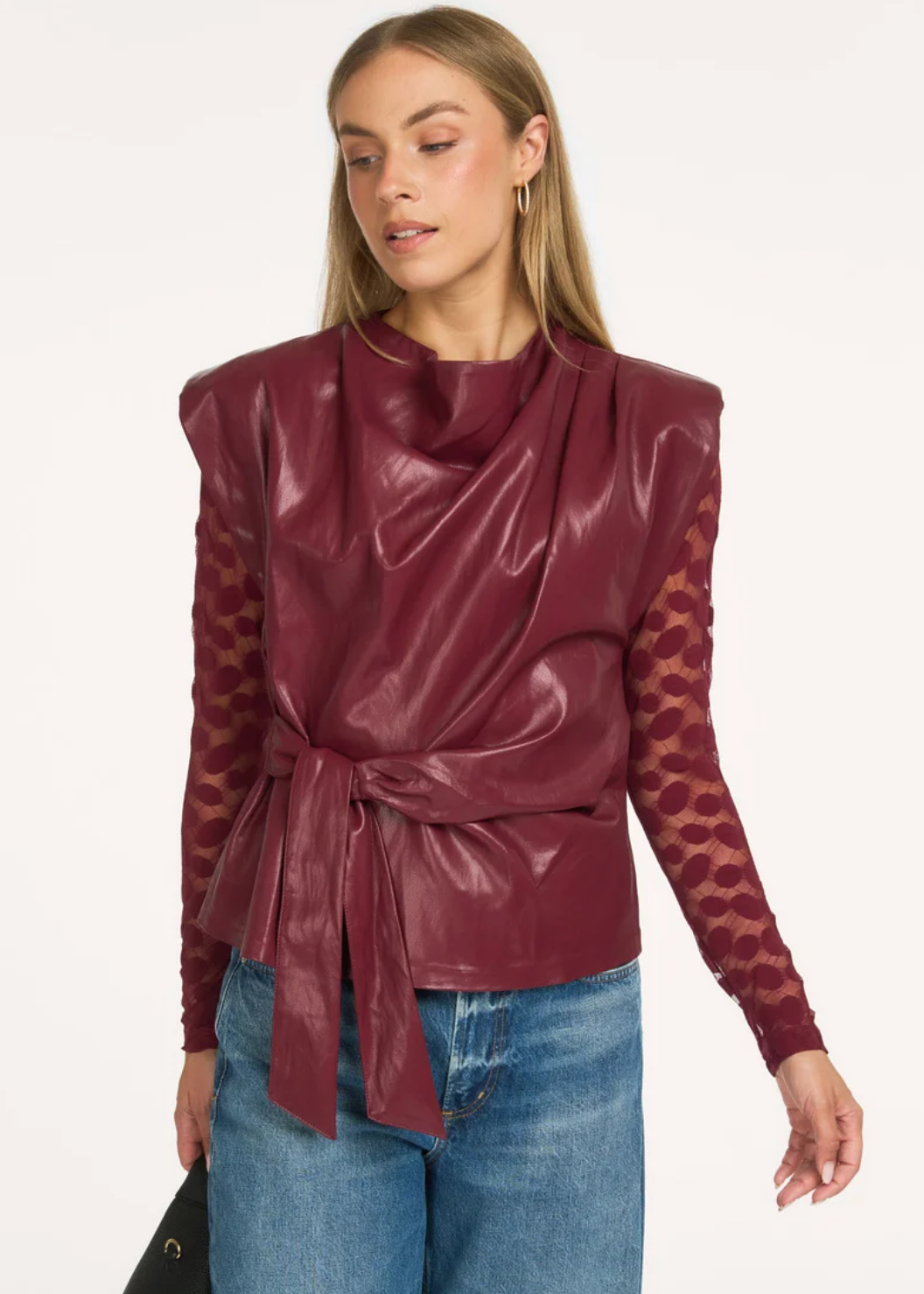 Co'Couture Gitt, leatherlook top Berry red