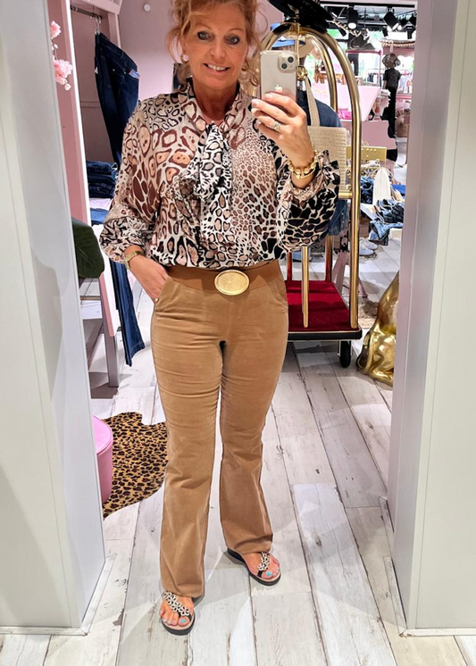 Helena Hart 7559 - BROEK FLAIR VELVET - CAMEL