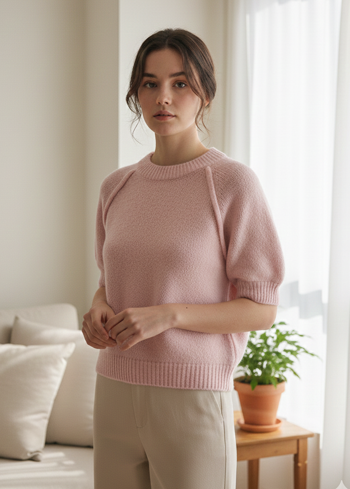 Turquoise Truitje Mohair KM blauw kit en roze