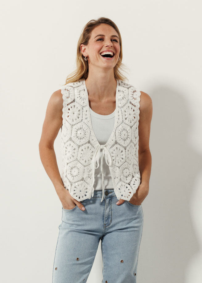 Tramontana Crochet Vest off white
