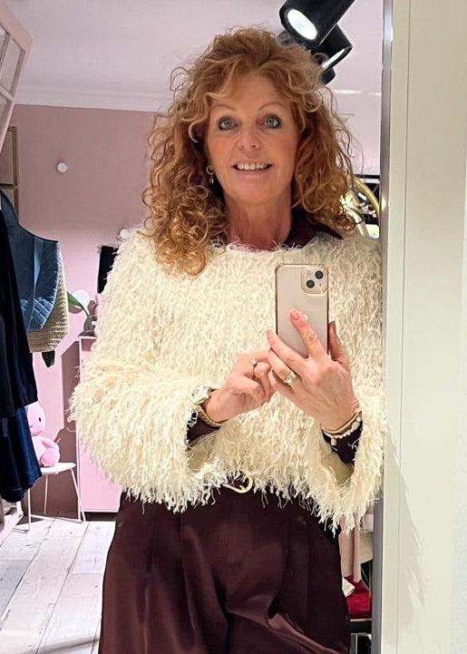 Turquoise pullover glitter offwhite