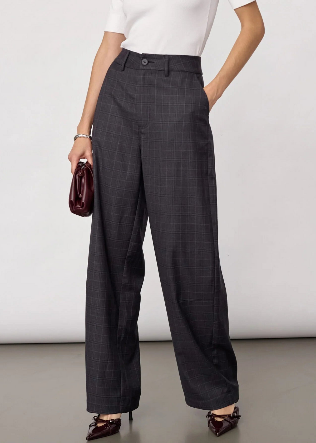 Co'couture Eloracc Check Barrel Pant Dark Grey L34