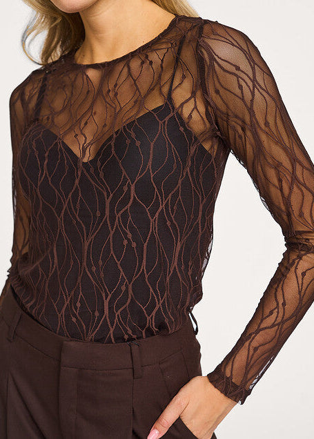 Co'Couture MercyCC Mesh O-Blouse Dark brown