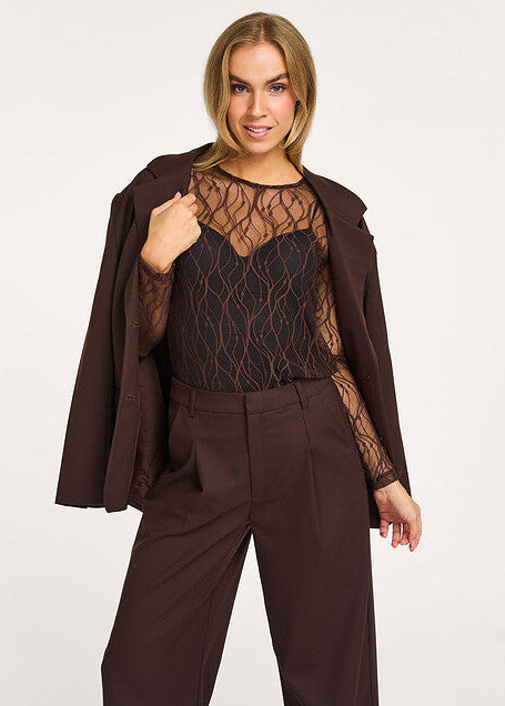 Co'Couture MercyCC Mesh O-Blouse Dark brown