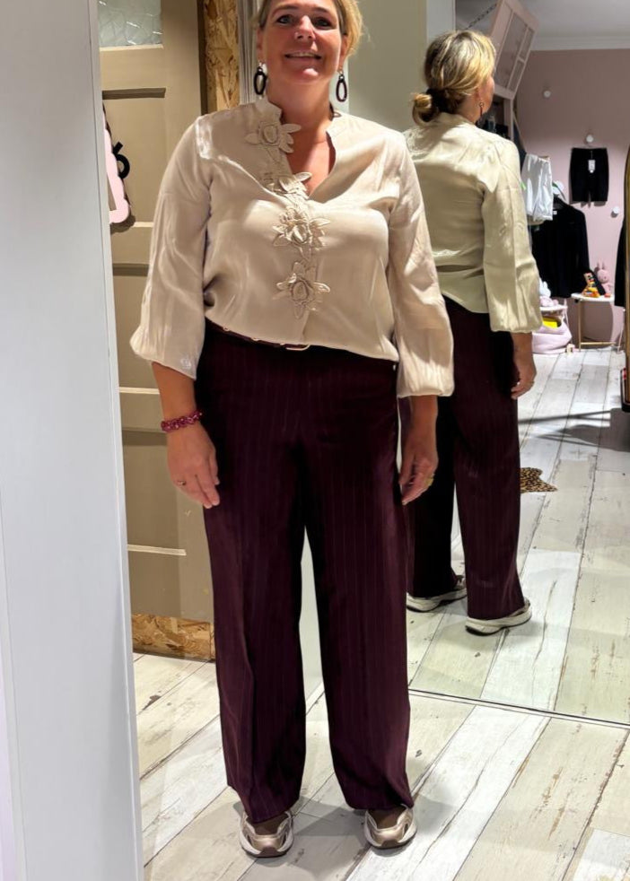 Corel Amsterdam Carmelia Pants krijtstreep 59-BURGUNDY